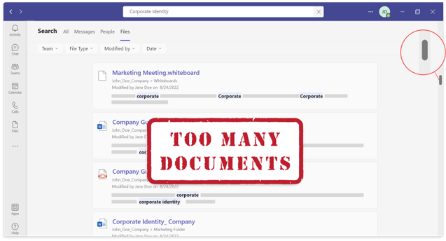 Illustration: time-consuming document search in Microsoft Teams