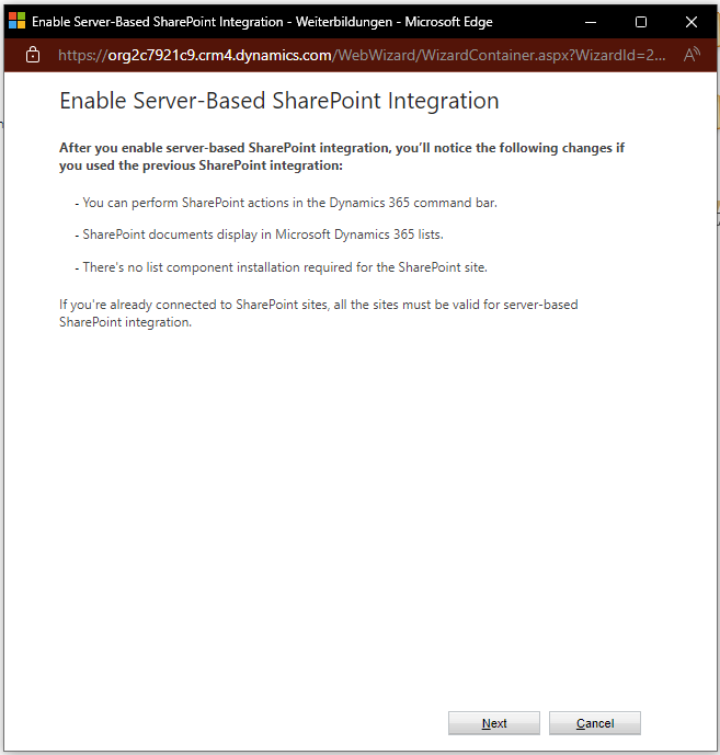 Enabling server-based SharePoint integration in Dynamics 365