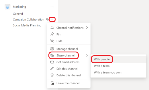 Shared Channels: collaboration with internal or external people