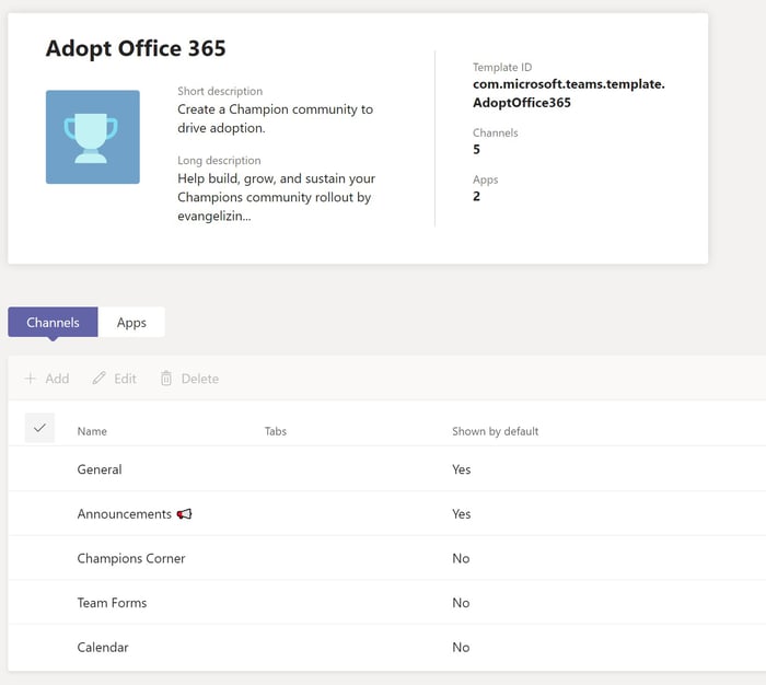 Microsoft Teams Template Channels
