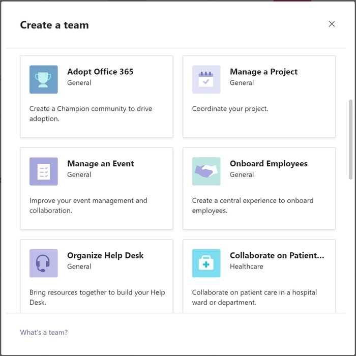 Microsoft Teams Template Selection