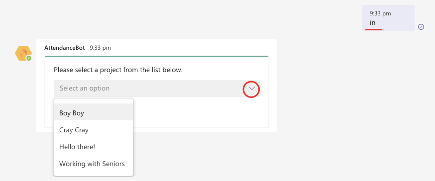 AttendanceBot Dropdown