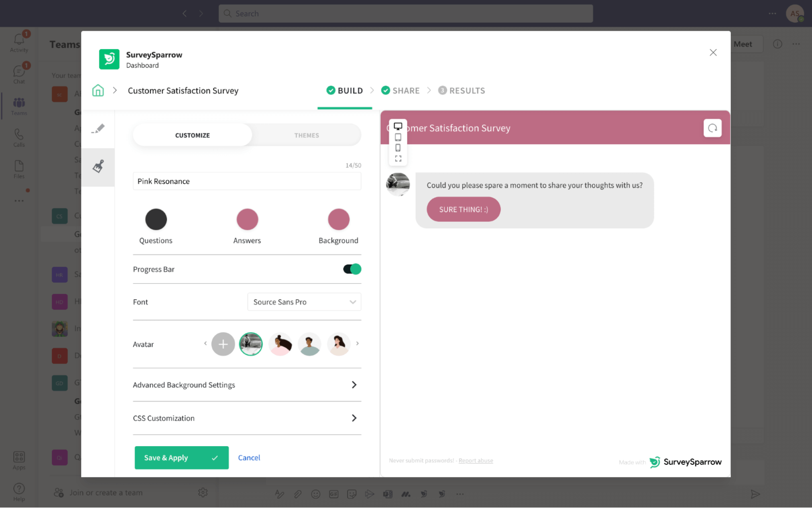 Create and share chat surveys directly from teams