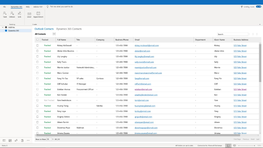 Dynamics 365 Outlook Contacts