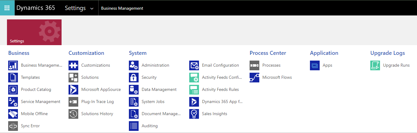 Microsoft Dynamics 365 Einstellungen