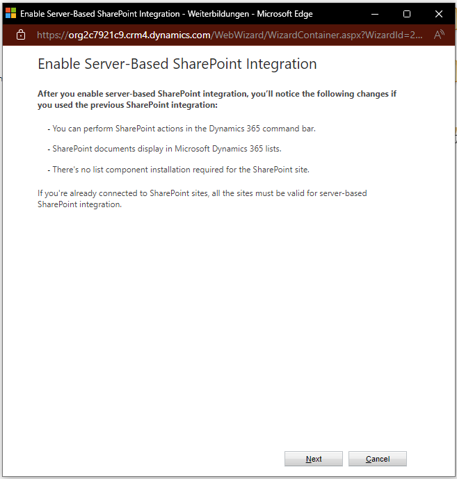 Aktivierung der Serverseitigen SharePoint Integration