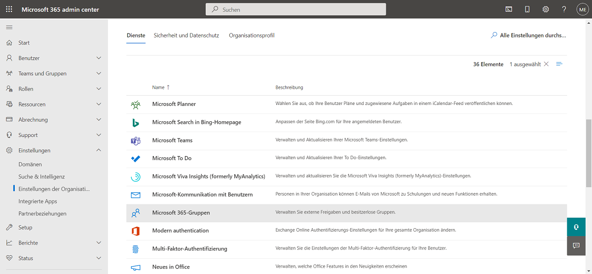 Microsoft 365 Governance Admincenter Gruppen