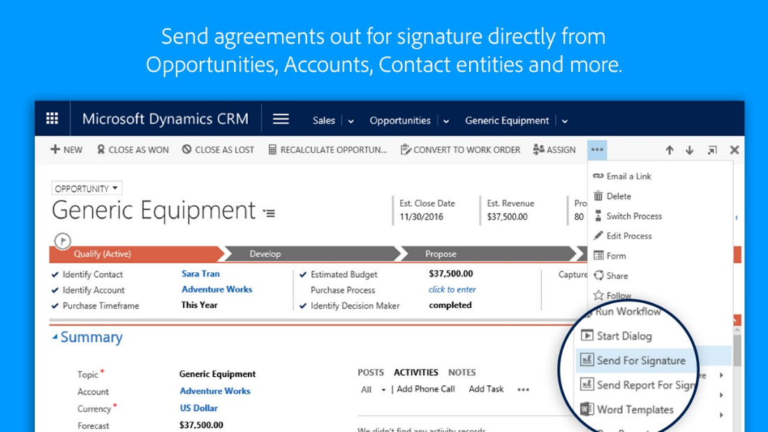 Microsoft Dynamics Send for Signature
