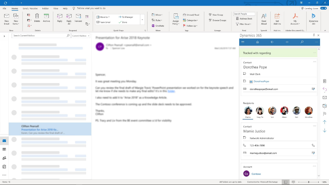Outlook Dynamics 365 Integration Demo Screen
