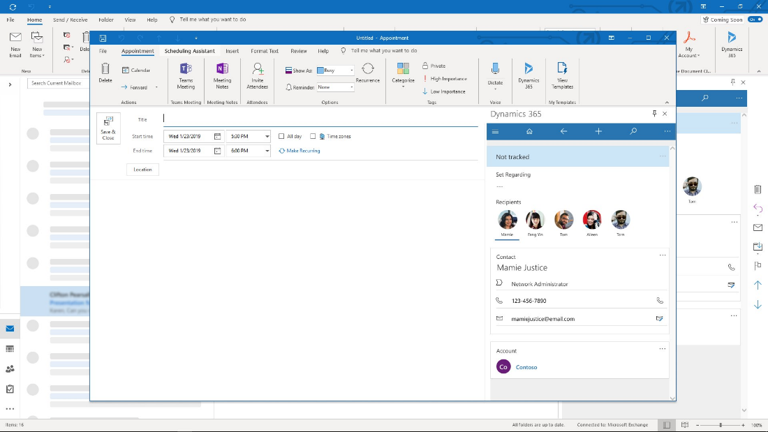 Produktivitätsmöglichkeiten in Outlook mit Microsoft Dynamics 365 App