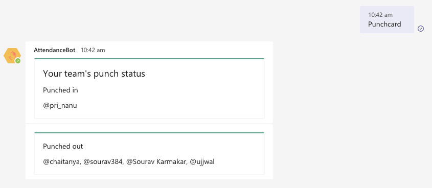 Punch Card Demo Microsoft Teams AttendanceBot