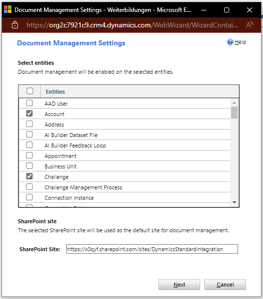 Auswahlfeld Governance Management Microsoft 365