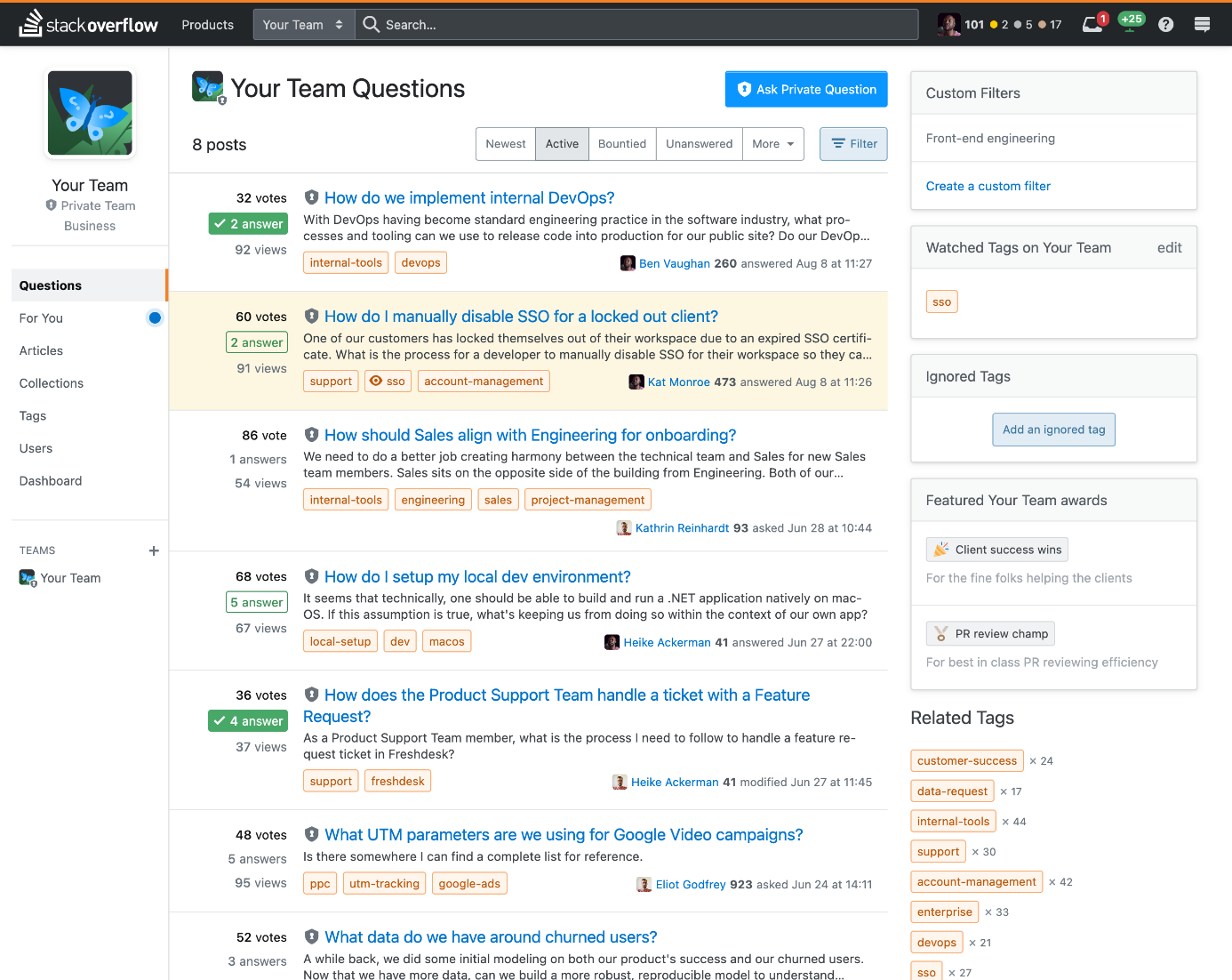 Team Fragen bei StackOverflow