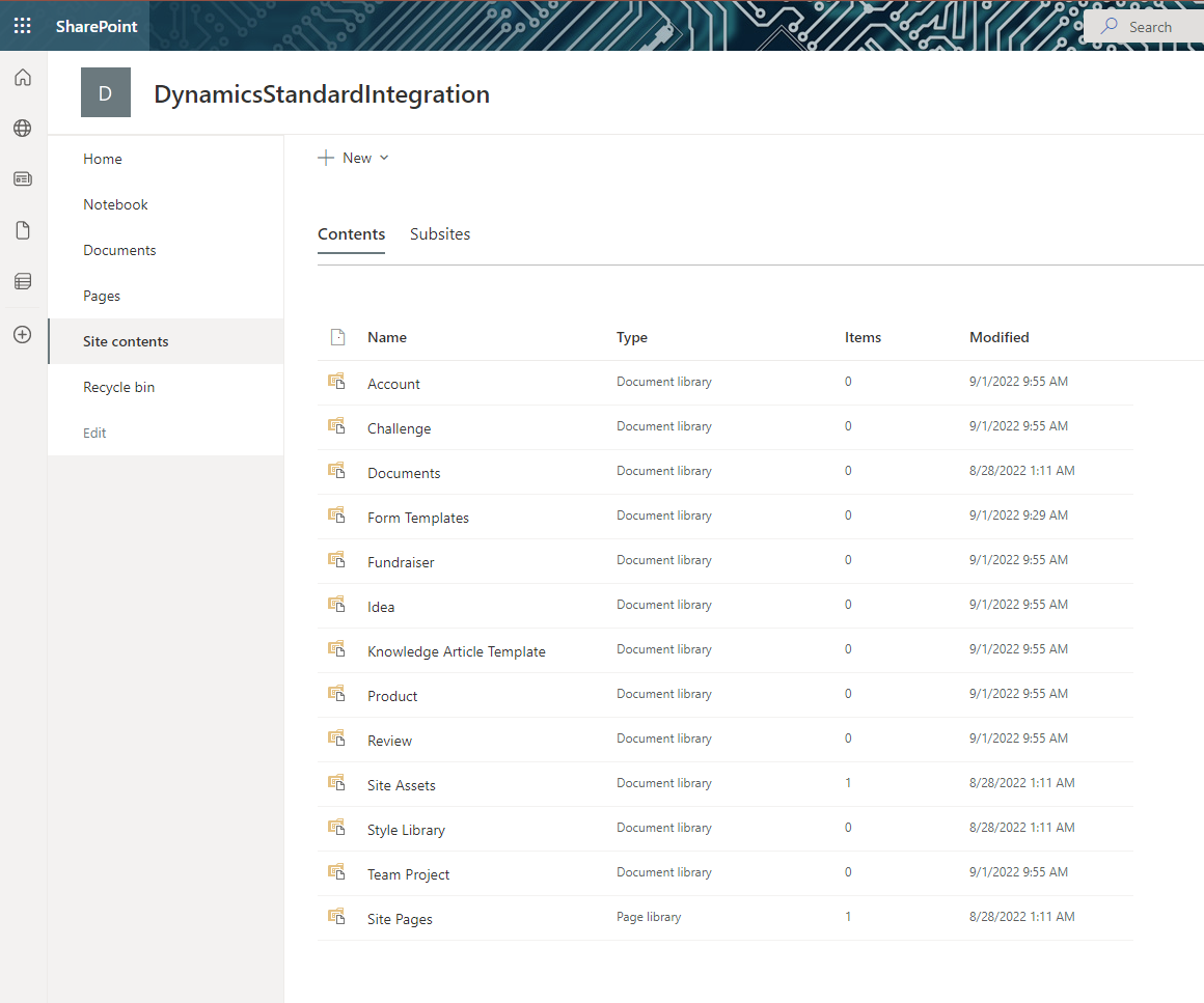 SharePoint Screenshot mit Standard Integration
