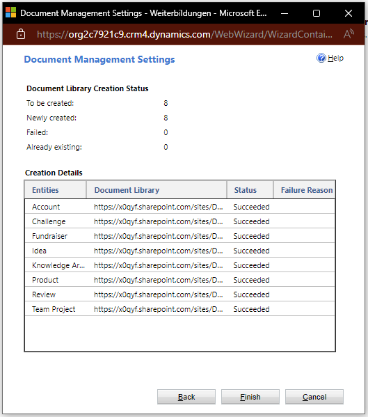 Screenshot Wizard Document Management Settings